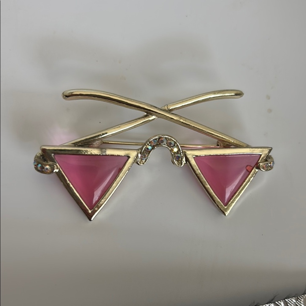 Vintage Hollycraft Pink Triangle Sunglasses brooch